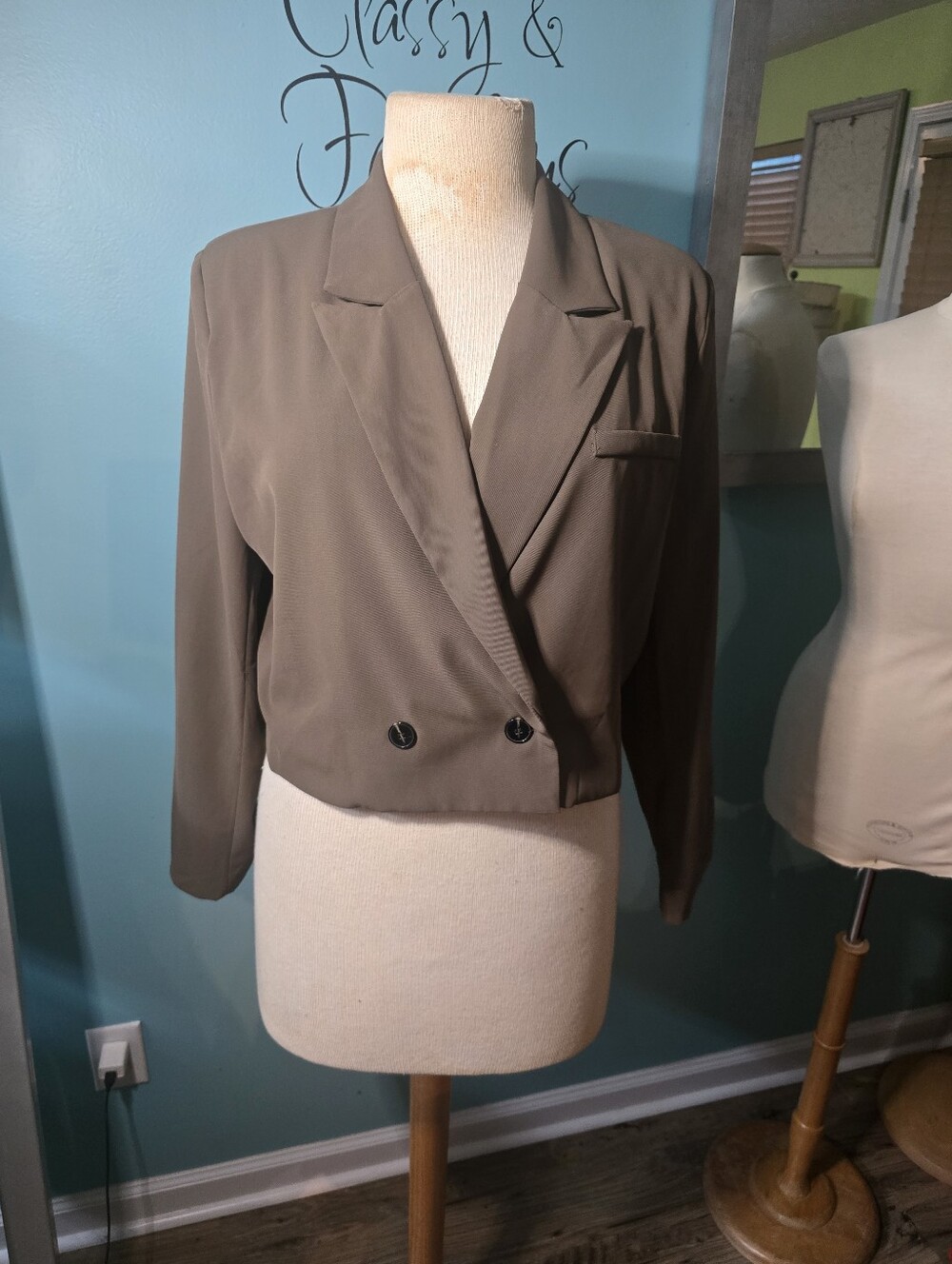 Fashion Nova Olive Cropped Double-Breasted Blazer
